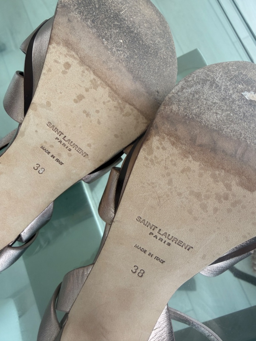 SAINT LAURENT Tribute 135 leather platform sandals 38 rose gold - Picture 9 of 9